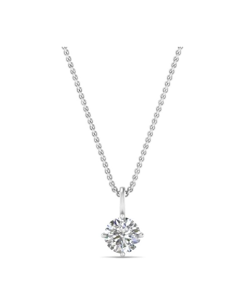 1/4 To 5 Carat Round Cut Lab Grown Diamond Solitaire 4 Prong Necklace Pendant With 18" Chain For Her 14K Gold (SI1-SI2 Clarit...