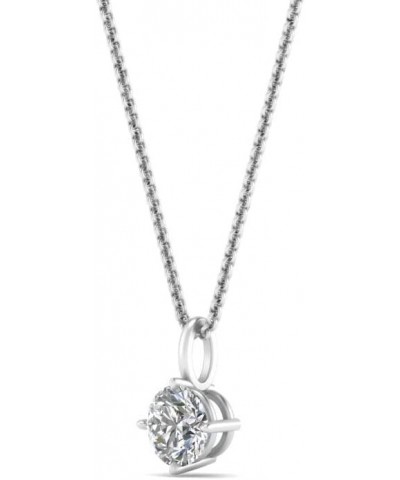 1/4 To 5 Carat Round Cut Lab Grown Diamond Solitaire 4 Prong Necklace Pendant With 18" Chain For Her 14K Gold (SI1-SI2 Clarit...