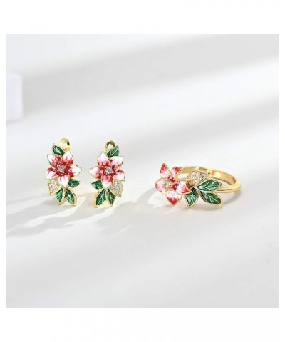 18k Gold Plated Leaf Flower Floral Plant Bridal Jewelry Colorful Enamel Jewelry Set CZ Simulated Diamond Party Jewelry Set fo...