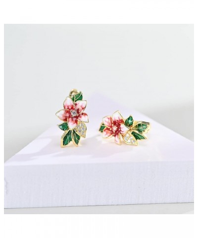 18k Gold Plated Leaf Flower Floral Plant Bridal Jewelry Colorful Enamel Jewelry Set CZ Simulated Diamond Party Jewelry Set fo...