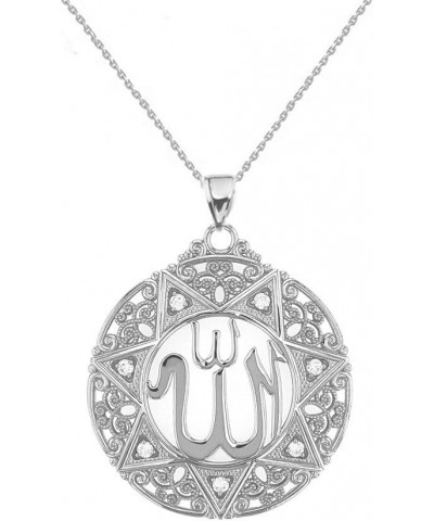 Exquisite 14k White Gold Diamond Round Islamic Allah Filigree Pendant Necklace (Large) 22.0 Inches $216.45 Necklaces