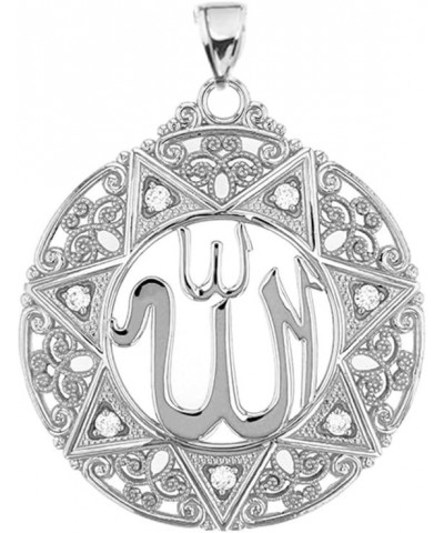 Exquisite 14k White Gold Diamond Round Islamic Allah Filigree Pendant Necklace (Large) 22.0 Inches $216.45 Necklaces