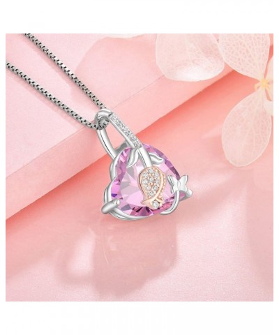 Women's Rose Flower Butterfly Heart Necklaces, 925 Sterling Silver 5A Cubic Zirconia Birthstone Pendant Jewelry Gifts, Annive...