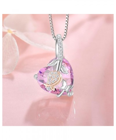 Women's Rose Flower Butterfly Heart Necklaces, 925 Sterling Silver 5A Cubic Zirconia Birthstone Pendant Jewelry Gifts, Annive...