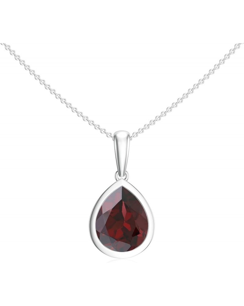 Natural Garnet Pear Shaped Solitiare Pendant Necklace for Women in Sterling Silver / 14K Solid Gold/Platinum Platinum $49.92 ...