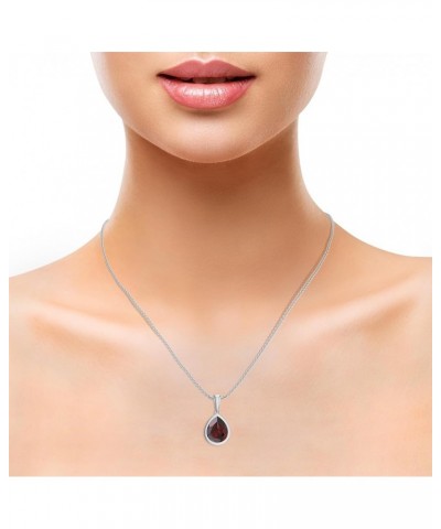 Natural Garnet Pear Shaped Solitiare Pendant Necklace for Women in Sterling Silver / 14K Solid Gold/Platinum Platinum $49.92 ...