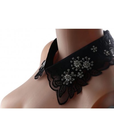 2 Pack Women Fake Half Shirt Collar with Diamond Bead Detachable Blouse False Collar Rhinestones Embroidered Lace Neckline Co...