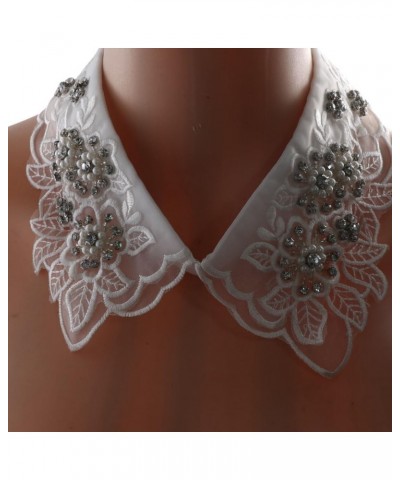 2 Pack Women Fake Half Shirt Collar with Diamond Bead Detachable Blouse False Collar Rhinestones Embroidered Lace Neckline Co...