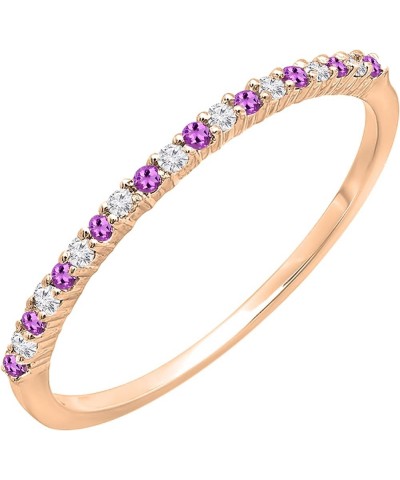 Round Amethyst & White Diamond Ladies Stackable Thin Matching Wedding Band | Available in 10K/14K/18K Gold Ring Size 8.5 in 1...