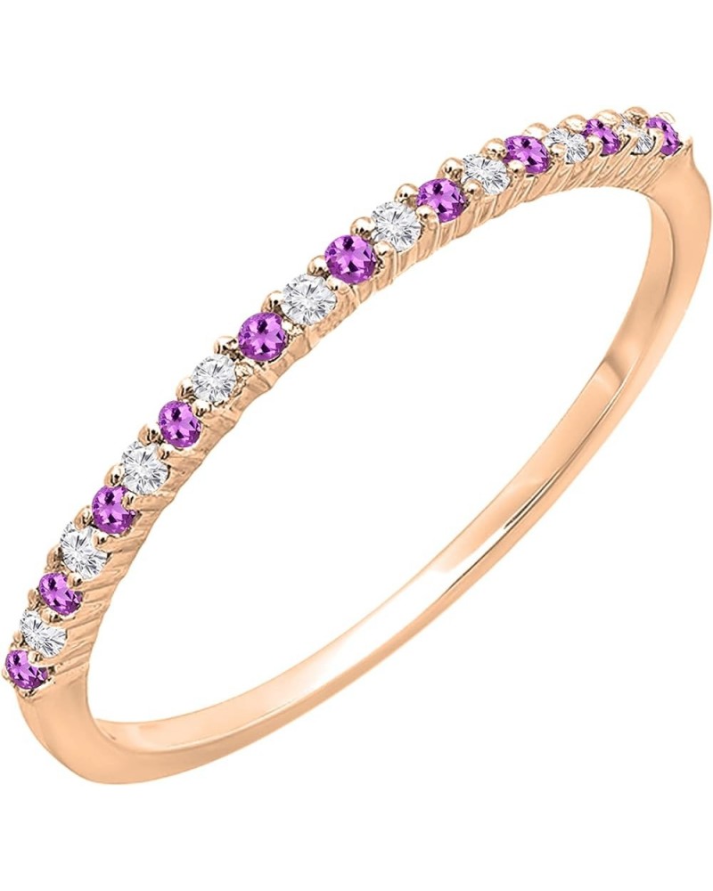 Round Amethyst & White Diamond Ladies Stackable Thin Matching Wedding Band | Available in 10K/14K/18K Gold Ring Size 8.5 in 1...