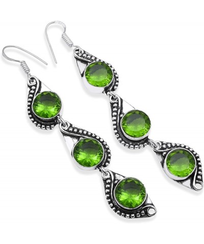 Silver Plated Earrings | Elegant 8 cm Round Gemstone Dangles Earring | Fashion Jewelry for Women, Girls, and Gifts Peridot $1...