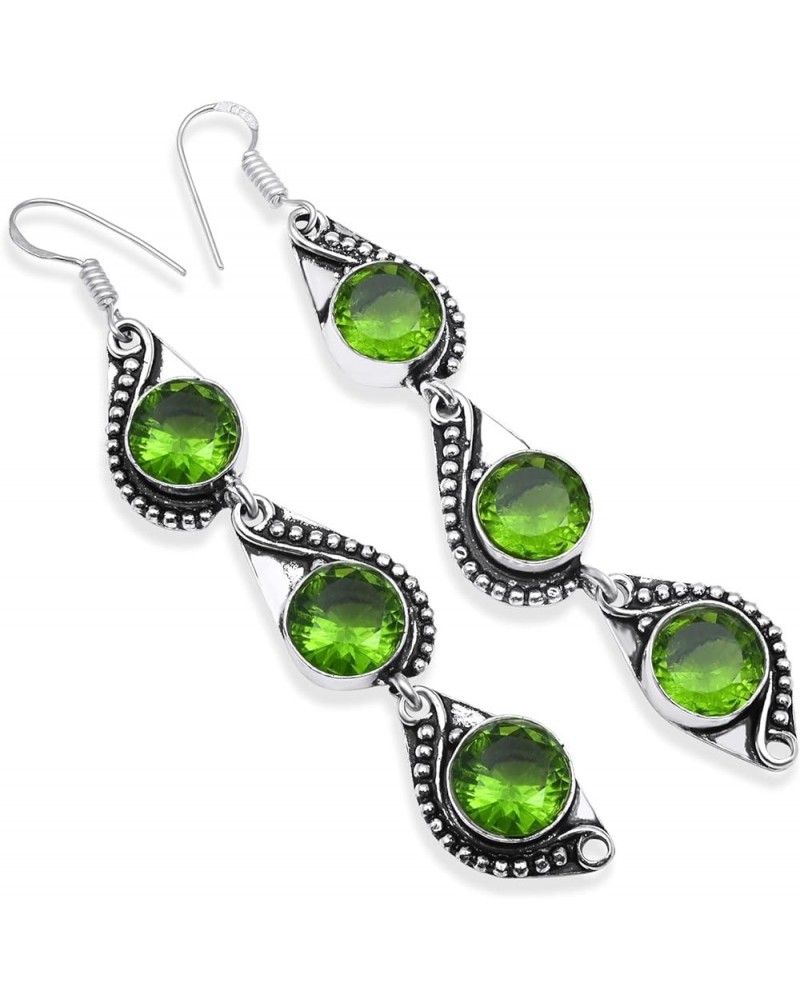 Silver Plated Earrings | Elegant 8 cm Round Gemstone Dangles Earring | Fashion Jewelry for Women, Girls, and Gifts Peridot $1...