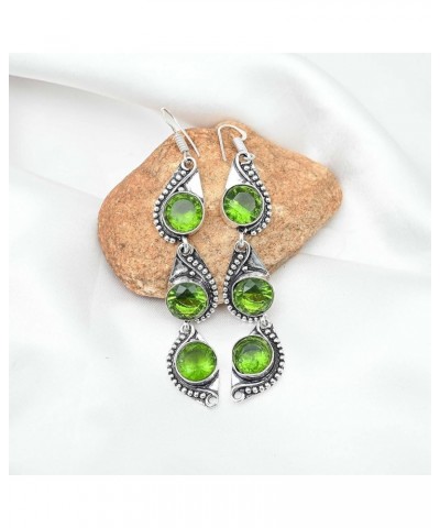 Silver Plated Earrings | Elegant 8 cm Round Gemstone Dangles Earring | Fashion Jewelry for Women, Girls, and Gifts Peridot $1...