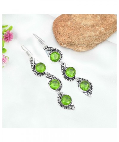 Silver Plated Earrings | Elegant 8 cm Round Gemstone Dangles Earring | Fashion Jewelry for Women, Girls, and Gifts Peridot $1...