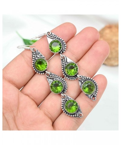 Silver Plated Earrings | Elegant 8 cm Round Gemstone Dangles Earring | Fashion Jewelry for Women, Girls, and Gifts Peridot $1...