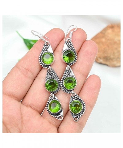 Silver Plated Earrings | Elegant 8 cm Round Gemstone Dangles Earring | Fashion Jewelry for Women, Girls, and Gifts Peridot $1...