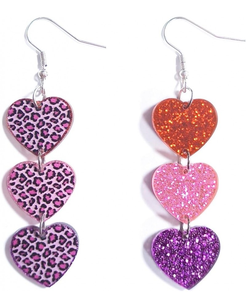 Leopard Valentine's Day Dangle Earrings Cute Heart Shape Love Resin Acrylic Earrings for Women Girls Jewelry G $4.75 Earrings