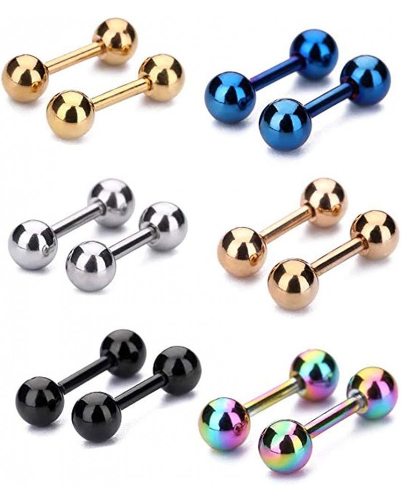 4mm 316L Stainless Steel Barbell Stud Earrings Cartilage Helix Ear Piercing 20G (5-6Colors-Set) 6 colorsER0013 $7.58 Body Jew...