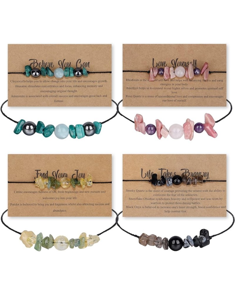 9PCS Natural Chip Crystal Bracelets for Women Girls Healing Crystal Bracelets Set Real Crystal Chakra Bracelets Chips Beads B...