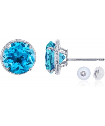 14K White Gold 7mm Round Rope Frame Stud Earring with Silicone Back swiss-blue-topaz $67.32 Earrings