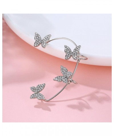 Silver Gold Butterfly Earrings for Women Butterfly Ear Cuff Wrap Crawler Earrings Right Left No Piercing Ear Clip… 1 Pair Sil...