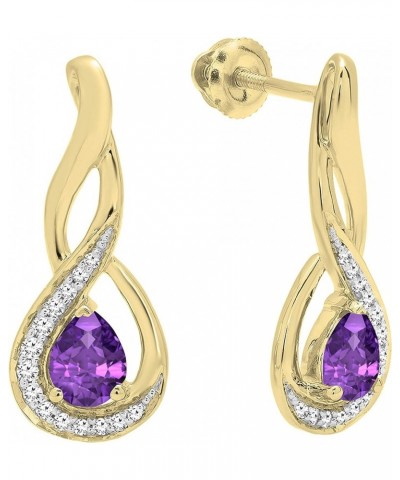 5X4 MM Each Pear Gemstone & Round Diamond Ladies Infinity Teardrop Earrings, Available In 10K/14K/18K Gold Amethyst in 18K Ye...