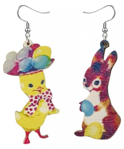 Colorful Easter Rabbit Wooden Dangle Earrings for Women Handmade Wooden Bunny Earrings Cute Leopard Rabbit Duck Chicken Carro...