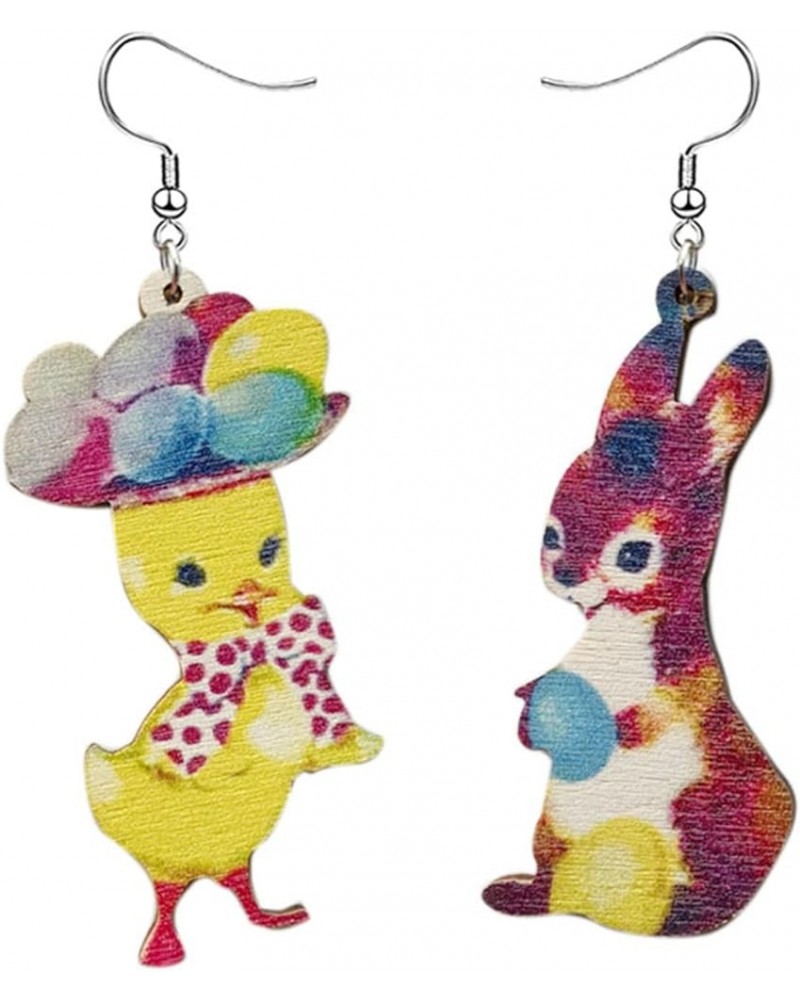 Colorful Easter Rabbit Wooden Dangle Earrings for Women Handmade Wooden Bunny Earrings Cute Leopard Rabbit Duck Chicken Carro...