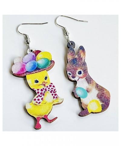 Colorful Easter Rabbit Wooden Dangle Earrings for Women Handmade Wooden Bunny Earrings Cute Leopard Rabbit Duck Chicken Carro...