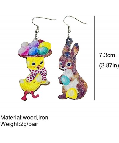 Colorful Easter Rabbit Wooden Dangle Earrings for Women Handmade Wooden Bunny Earrings Cute Leopard Rabbit Duck Chicken Carro...