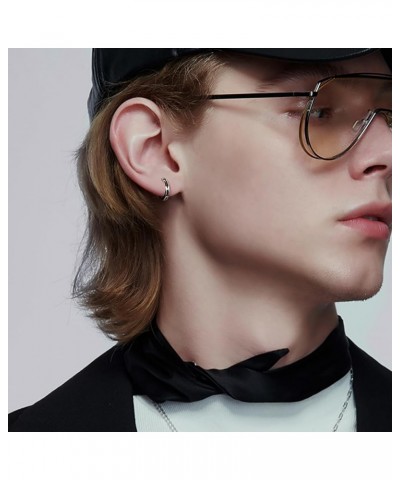 Hoop Earrings Men Black T-shaped Design 925 Sterling Silver Hoop Earrings for Boys Simple Stylish Commute Modern $11.43 Earrings