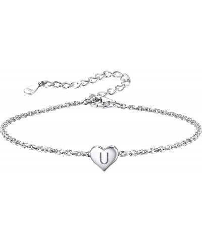 925 Sterling Silver Initial Bracelets Heart A-Z Letter Bracelets Hand Link Charm Dainty Bracelet for Women Girls U $9.03 Brac...