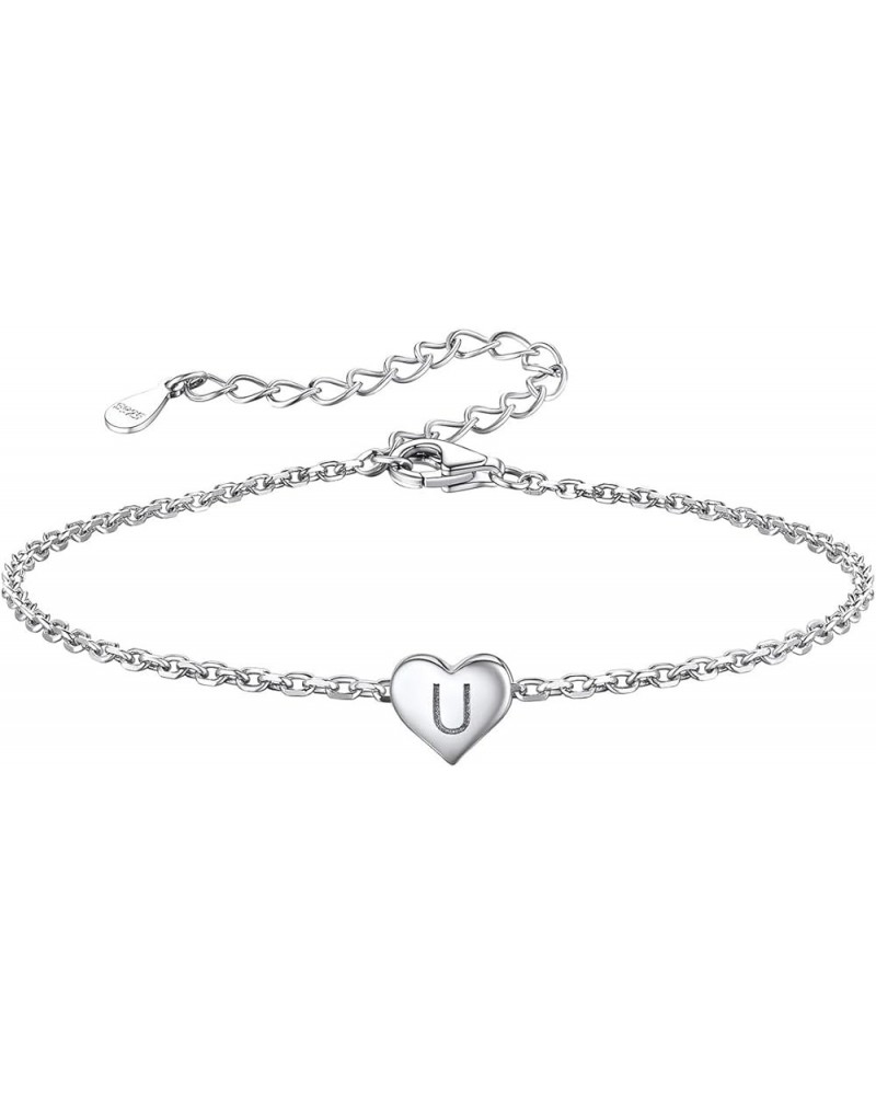 925 Sterling Silver Initial Bracelets Heart A-Z Letter Bracelets Hand Link Charm Dainty Bracelet for Women Girls U $9.03 Brac...