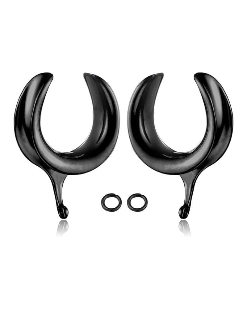 1 pair 2g/00g/0g-1''(6mm-25mm) DIY Ear Saddle Tunnel Plugs with 2pcs jump rings Piercing Stretchers Black Hypoallergenic 316 ...