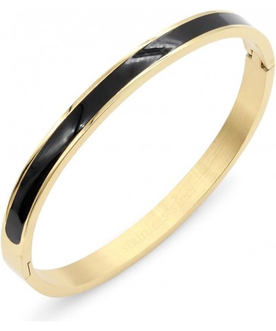 6 mm Width Stainless Steel Bangle with Enamel Oval Shape Gold Plated Polished Finish 7 Inches Bracelet for Women Black $11.20...