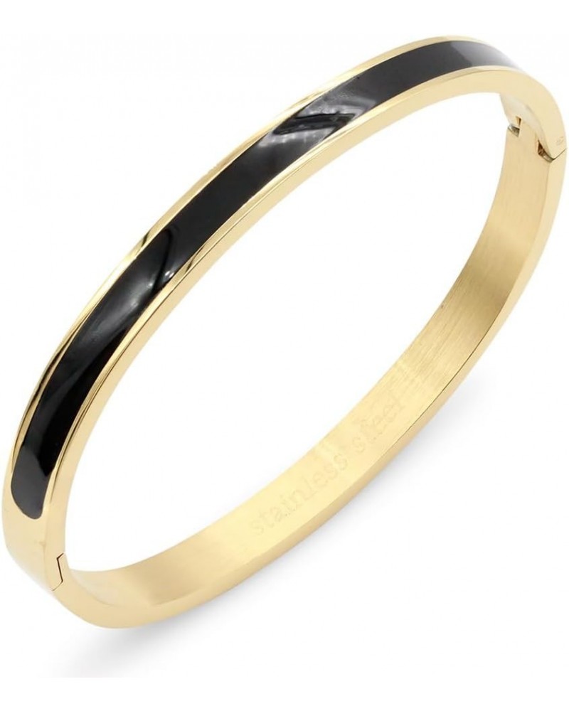 6 mm Width Stainless Steel Bangle with Enamel Oval Shape Gold Plated Polished Finish 7 Inches Bracelet for Women Black $11.20...