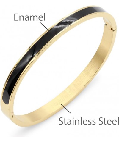 6 mm Width Stainless Steel Bangle with Enamel Oval Shape Gold Plated Polished Finish 7 Inches Bracelet for Women Black $11.20...