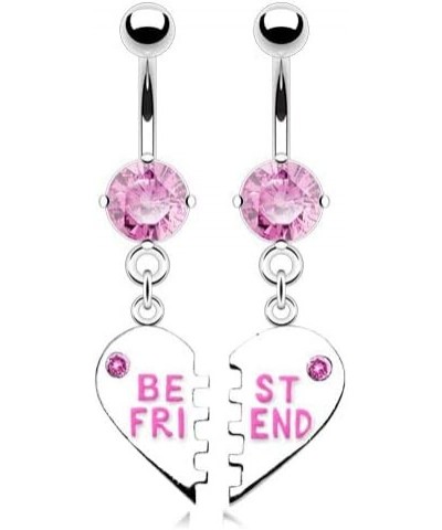 Surgical Steel Set of Best Friend Matching Pink Gem Dangle Heart Belly Button Rings $10.08 Body Jewelry