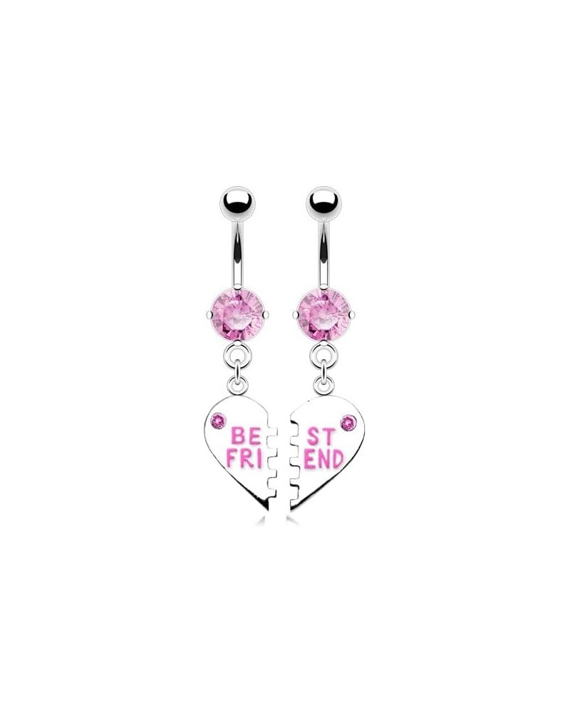 Surgical Steel Set of Best Friend Matching Pink Gem Dangle Heart Belly Button Rings $10.08 Body Jewelry