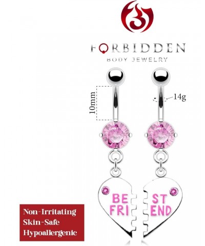 Surgical Steel Set of Best Friend Matching Pink Gem Dangle Heart Belly Button Rings $10.08 Body Jewelry