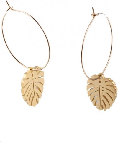 Monstera Leaf Earrings Tropical Palm Tree Hoop Earrings Summer Jewelry gold $7.91 Earrings