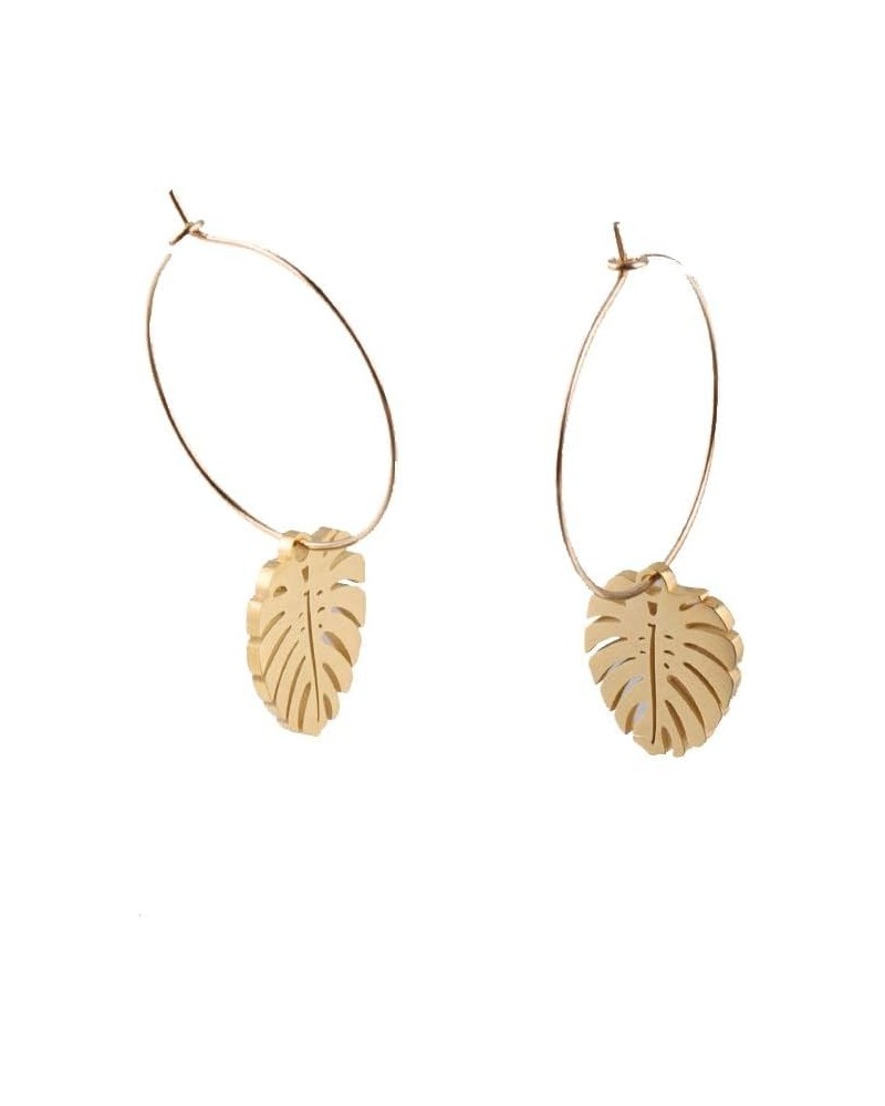 Monstera Leaf Earrings Tropical Palm Tree Hoop Earrings Summer Jewelry gold $7.91 Earrings