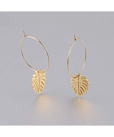 Monstera Leaf Earrings Tropical Palm Tree Hoop Earrings Summer Jewelry gold $7.91 Earrings