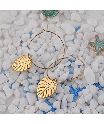 Monstera Leaf Earrings Tropical Palm Tree Hoop Earrings Summer Jewelry gold $7.91 Earrings