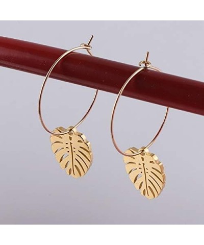 Monstera Leaf Earrings Tropical Palm Tree Hoop Earrings Summer Jewelry gold $7.91 Earrings