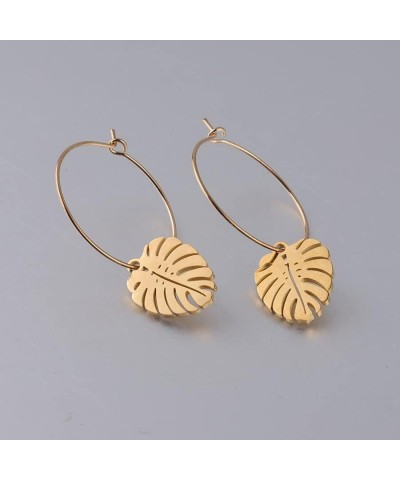 Monstera Leaf Earrings Tropical Palm Tree Hoop Earrings Summer Jewelry gold $7.91 Earrings