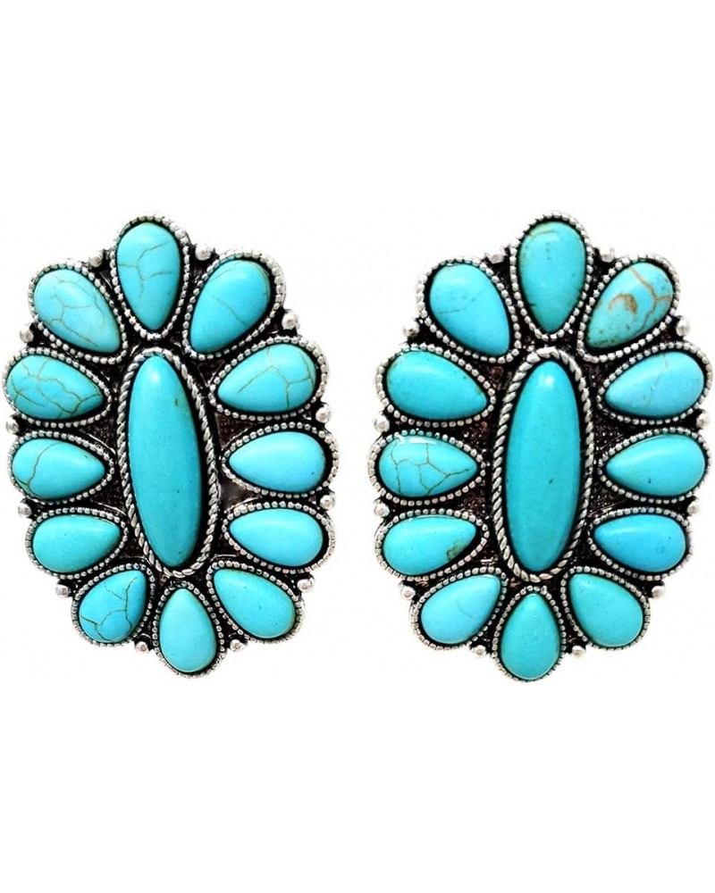 Western Turquoise Oval Post Earrings Squash Blossom Boho $11.87 Earrings