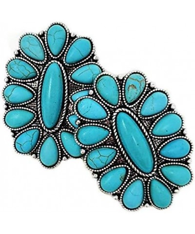 Western Turquoise Oval Post Earrings Squash Blossom Boho $11.87 Earrings