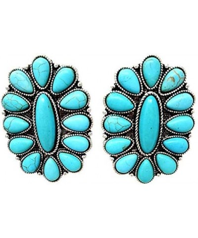 Western Turquoise Oval Post Earrings Squash Blossom Boho $11.87 Earrings