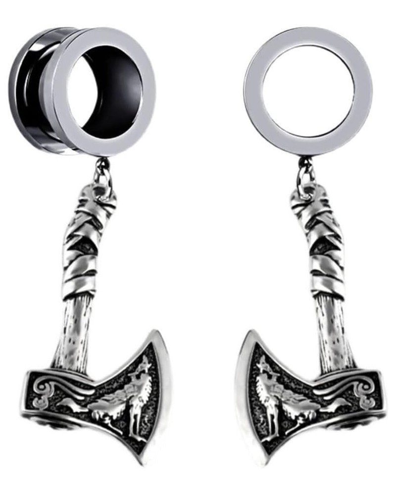 1 Pair Viking Battle Axe Ear Gauges Hypoallergenic Stainless Steel Ear Plugs Ear Hangers for Men Women Body Jewelry 00g(10mm)...